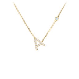 Pavé A Initial Necklace with Satellite Gemstone in 10K Solid Yellow Gold with White Premium Zirconia and Blue Topaz