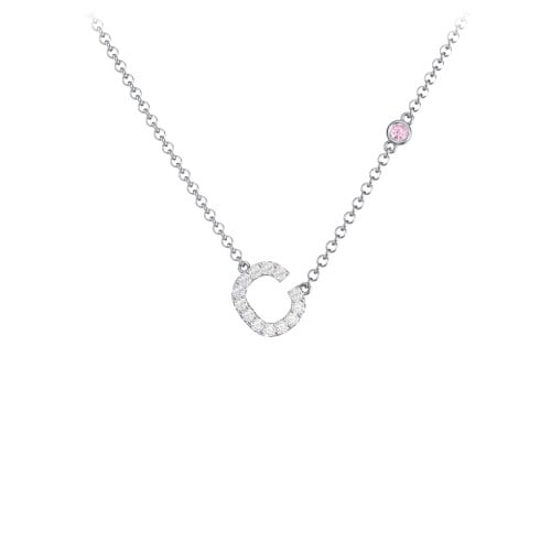 Pavé C Initial Necklace with Satellite Gemstone