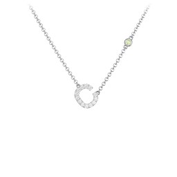 Pavé C Initial Necklace with Satellite Gemstone in 925 Sterling Silver with White Premium Zirconia and Peridot