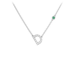 Pavé D Initial Necklace with Satellite Gemstone in 925 Sterling Silver with White Premium Zirconia and Emerald
