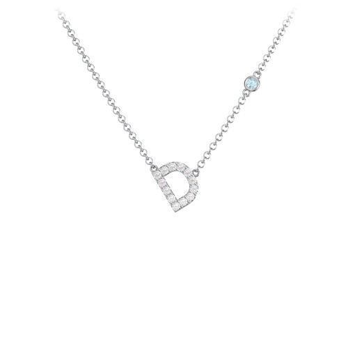 Pavé D Initial Necklace with Satellite Gemstone – Sterling Silver with White Premium Zirconia and Blue Topaz