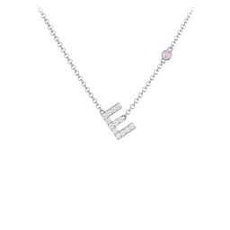 Pavé E Initial Necklace with Satellite Gemstone