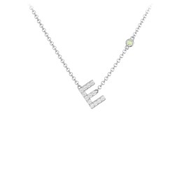 Pavé E Initial Necklace with Satellite Gemstone in 925 Sterling Silver with White Premium Zirconia and Peridot