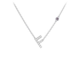 Pavé F Initial Necklace with Satellite Gemstone