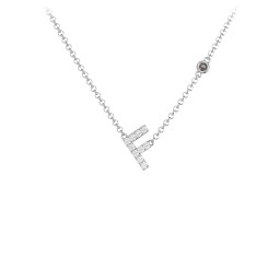 Pavé F Initial Necklace with Satellite Gemstone in 925 Sterling Silver with White Premium Zirconia and Smokey Quartz