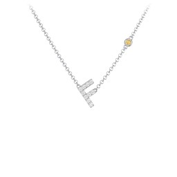 Pavé F Initial Necklace with Satellite Gemstone in 925 Sterling Silver with White Premium Zirconia and Citrine