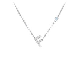 Pavé F Initial Necklace with Satellite Gemstone in 925 Sterling Silver with White Premium Zirconia and Blue Topaz