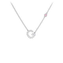 Pavé G Initial Necklace with Satellite Gemstone in 925 Sterling Silver with White Premium Zirconia and Pink Tourmaline