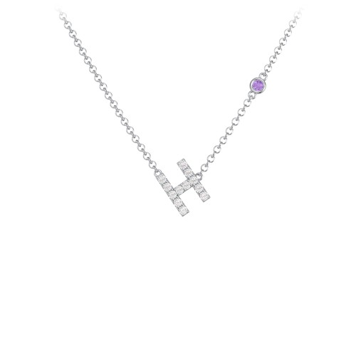 Pavé H Initial Necklace with Satellite Gemstone