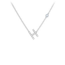 Pavé H Initial Necklace with Satellite Gemstone in 925 Sterling Silver with White Premium Zirconia and Aquamarine