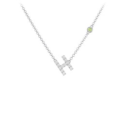 Pavé H Initial Necklace with Satellite Gemstone in 925 Sterling Silver with White Premium Zirconia and Peridot
