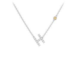 Pavé H Initial Necklace with Satellite Gemstone in 925 Sterling Silver with White Premium Zirconia and Citrine