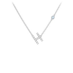 Pavé H Initial Necklace with Satellite Gemstone in 925 Sterling Silver with White Premium Zirconia and Blue Topaz