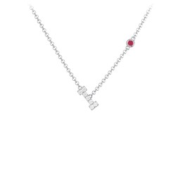 Pavé I Initial Necklace with Satellite Gemstone in 925 Sterling Silver with White Premium Zirconia and Ruby