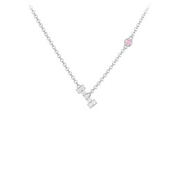 Pavé I Initial Necklace with Satellite Gemstone in 925 Sterling Silver with White Premium Zirconia and Pink Tourmaline
