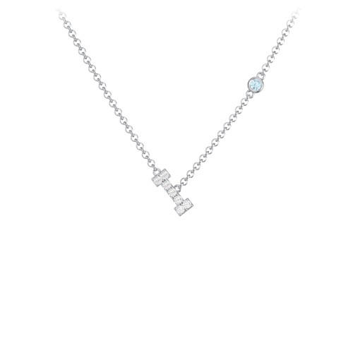 Pavé I Initial Necklace with Satellite Gemstone – Sterling Silver with White Premium Zirconia and Blue Topaz