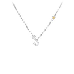 Pavé J Initial Necklace with Satellite Gemstone in 925 Sterling Silver with White Premium Zirconia and Citrine