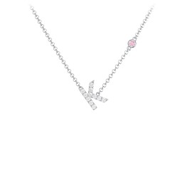 Pavé K Initial Necklace with Satellite Gemstone in 925 Sterling Silver with White Premium Zirconia and Pink Tourmaline