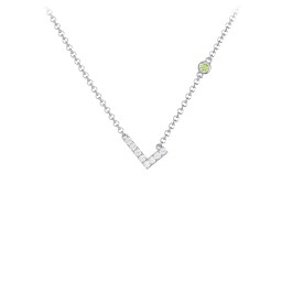 Pavé L Initial Necklace with Satellite Gemstone in 925 Sterling Silver with White Premium Zirconia and Peridot