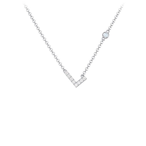 Pavé L Initial Necklace with Satellite Gemstone – Sterling Silver with White Premium Zirconia and Aquamarine