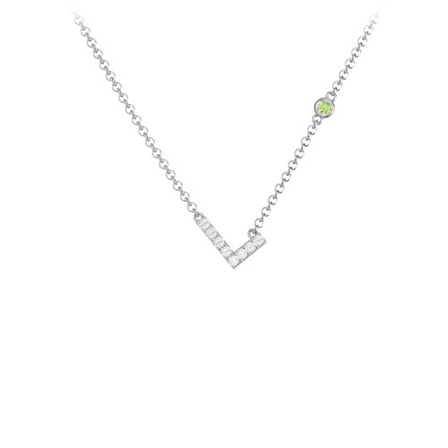 Pavé L Initial Necklace with Satellite Gemstone – Sterling Silver with White Premium Zirconia and Peridot