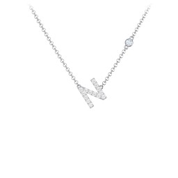 Pavé N Initial Necklace with Satellite Gemstone in 925 Sterling Silver with White Premium Zirconia and Aquamarine