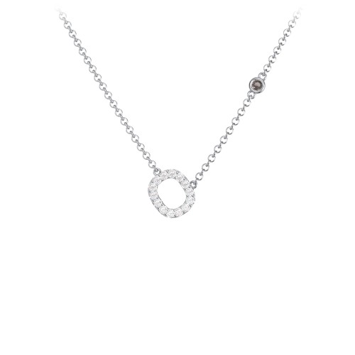 Pavé O Initial Necklace with Satellite Gemstone – Sterling Silver with White Premium Zirconia and Smokey Quartz