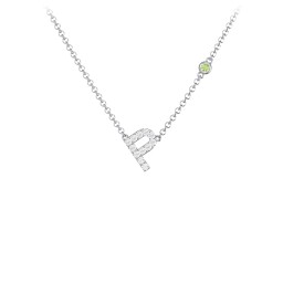Pavé P Initial Necklace with Satellite Gemstone in 925 Sterling Silver with White Premium Zirconia and Peridot