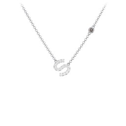 Pavé S Initial Necklace with Satellite Gemstone in 925 Sterling Silver with White Premium Zirconia and Smokey Quartz