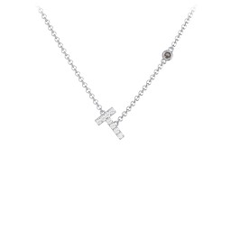 Pavé T Initial Necklace with Satellite Gemstone in 925 Sterling Silver with White Premium Zirconia and Smokey Quartz