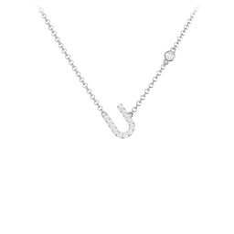 Pavé U Initial Necklace with Satellite Gemstone