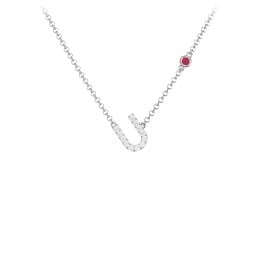 Pavé U Initial Necklace with Satellite Gemstone