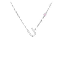 Pavé U Initial Necklace with Satellite Gemstone