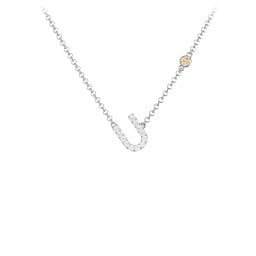 Pavé U Initial Necklace with Satellite Gemstone