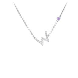 Pavé W Initial Necklace with Satellite Gemstone
