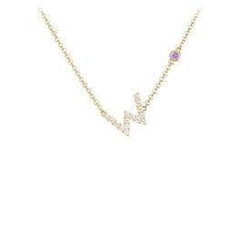 Pavé W Initial Necklace with Satellite Gemstone