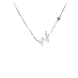 Pavé W Initial Necklace with Satellite Gemstone in 925 Sterling Silver with White Premium Zirconia and Smokey Quartz