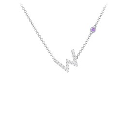 Pavé W Initial Necklace with Satellite Gemstone in 925 Sterling Silver with White Premium Zirconia and Amethyst