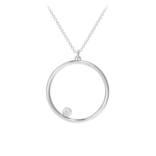 Open Circle Necklace with 1 Birthstone – Sterling Silver with Opal