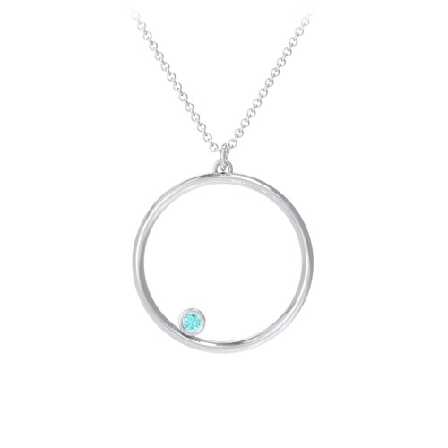 Open Circle Necklace with 1 Birthstone – Sterling Silver with Mint Premium Zirconia