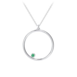 Open Circle Necklace with 1 Birthstone in 925 Sterling Silver with Emerald