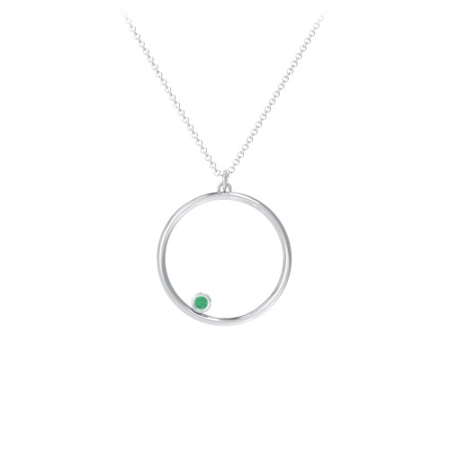 Open Circle Necklace with 1 Birthstone – Sterling Silver with Emerald