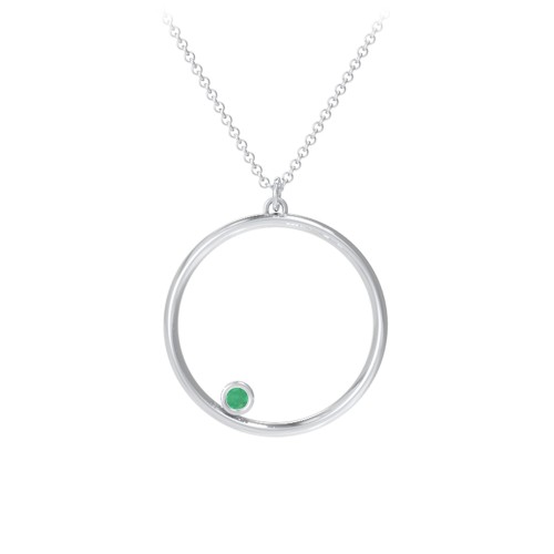 Open Circle Necklace with 1 Birthstone – Sterling Silver with Emerald