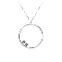 Open Circle Necklace with 2 Birthstones in 925 Sterling Silver with Smokey Quartz