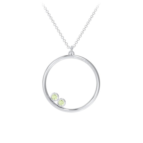 Open Circle Necklace with 2 Birthstones – Sterling Silver with Peridot