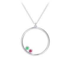 Open Circle Necklace with 2 Birthstones – 10K Yellow Gold with Emerald and Ruby