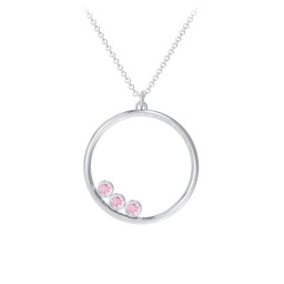 Open Circle Necklace with 3 Birthstones in 925 Sterling Silver with Pink Tourmaline