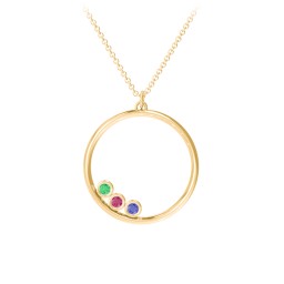 Open Circle Necklace with 3 Birthstones in 10K Solid Yellow Gold with Emerald, Ruby, and Blue Sapphire