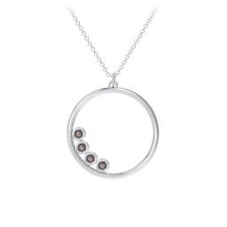Open Circle Necklace with 4 Birthstones in 925 Sterling Silver with Smokey Quartz