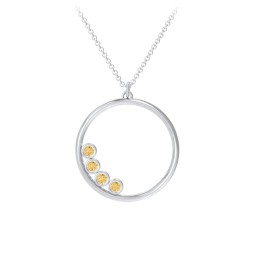 Open Circle Necklace with 4 Birthstones in 925 Sterling Silver with Citrine
